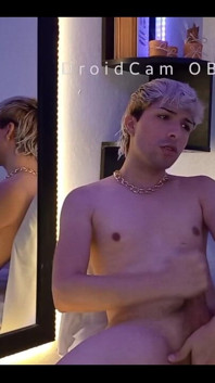 Blond Twink Stroking His Huge Uncut Cock on Webcam
