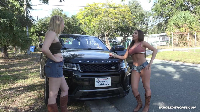 Exposed Whores Media: Davina Davis och Kinsley Anne - Utomhus styvbro avsugning