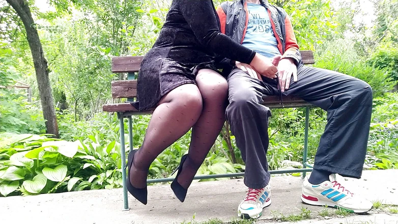 OurFetishLife: Unfamiliar MILF in pantyhose jerked off my cock in the...