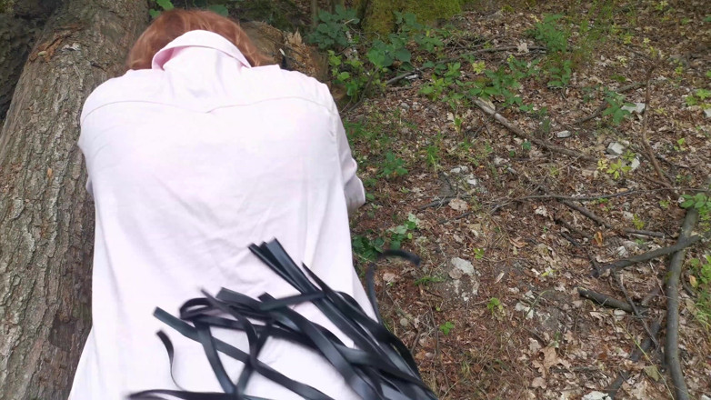 Bouncy Tits Action: Whip my back and ass in outdoor wearing blouse