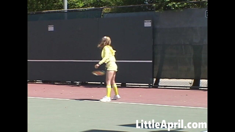 Little April: Sexy Teen Girl Little April Playing Tennis