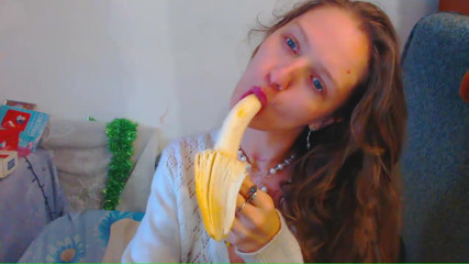 AnnaNotIdealAngel: Banana blowjob and red natural very long hair and blue...