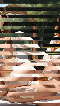 Beautiful Nude Woman with Chestnut-to-gold Ombre Hair in Jasmine Garden