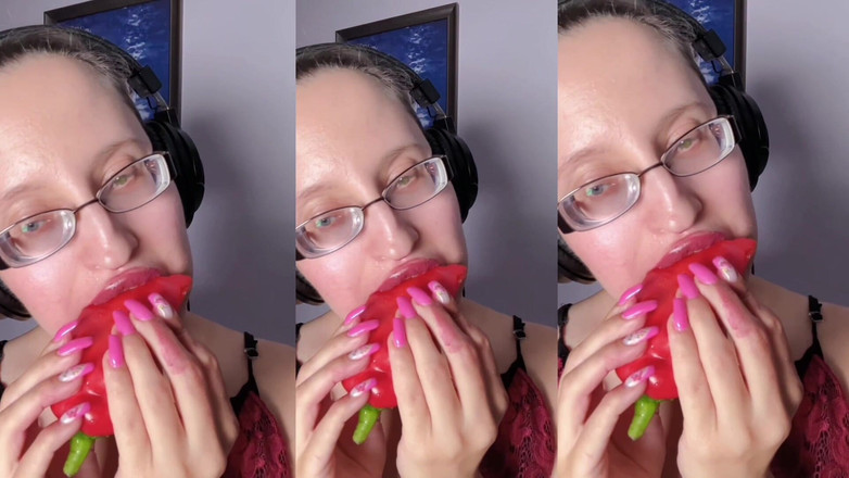 FinDom Goaldigger: Asmr paprika mangia il pepe - asmr, occhiali, gianess, rossetto, grandi...
