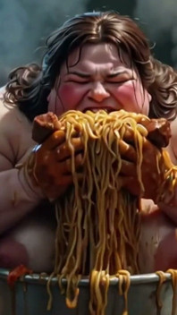 미친 듯이 음식을 먹는 거대한 SSBBW - 털이 무성한 보지 노출