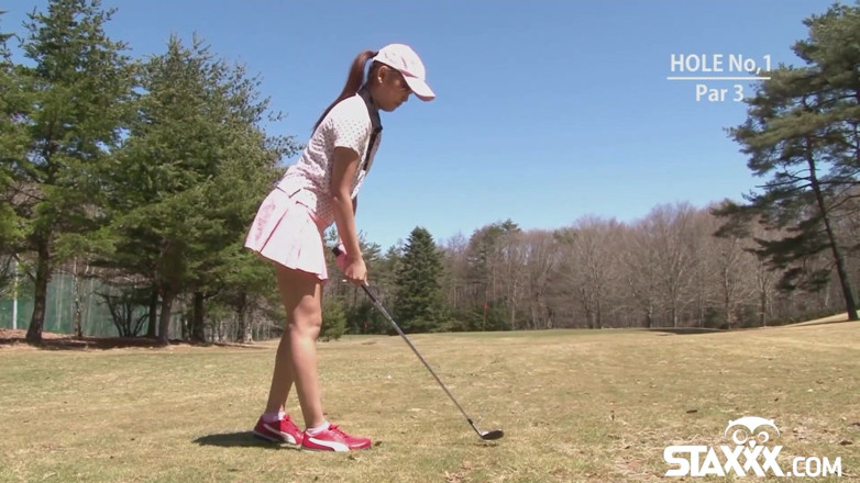 Staxxx: Cute Asian teen girls play a game of strip golf