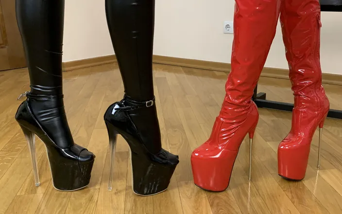 Petite Princesses Femdom: High Heels and Stilettos Fetish with Two Latex Mistresses