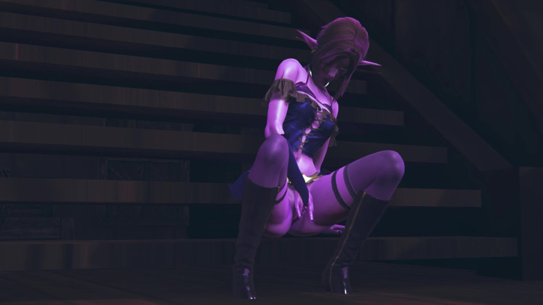 Waifu club 3D: Purple elf masturbates her pussy on the deck of a...