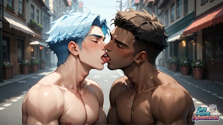 Gay Anime Adventures: İki yırtık adam güneşli bir sokakta çatışıyor, bazooka adam dölünü tatlı...