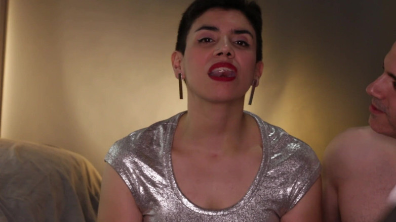 TheArtOfCum: Cum Mouthful Dripping on Silver Shirt
