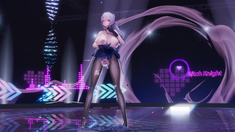 MikuMotion: Колышущейся грудью; Мини-юбка с голым дном; Черные чулки с вырезом