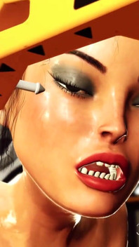Cyborg sexual sci-fi fute tare o brunetă sexy în zona de restricționare