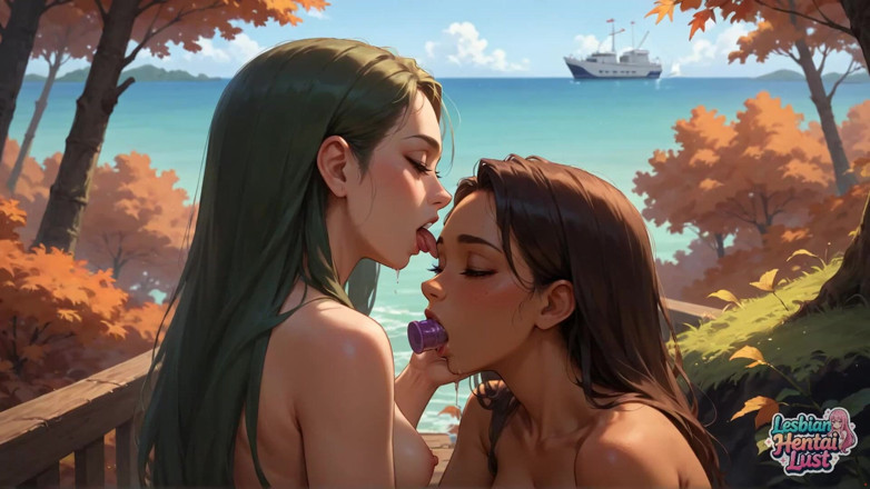 Lesbian Hentai Lust: Due incantevoli regine ebano con la corsa a Entwine verde...