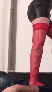 Red Nylons Tall Madame Trampling