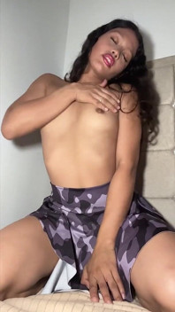 Horny Teen in Skirt Pleasuring Herself with Her Juicy Fingers