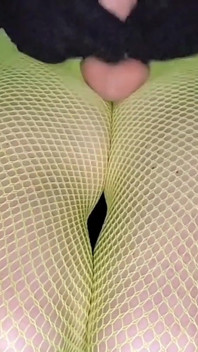 Ground View Stroking My Big She Cock and Cuming in My Green Pantyhose and Gloves