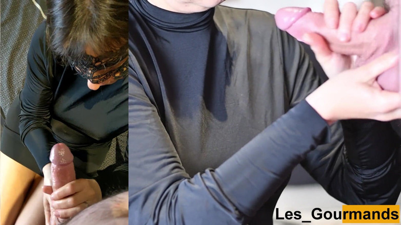 Les Gourmands: MILF sucks in black dress and gets cum on face