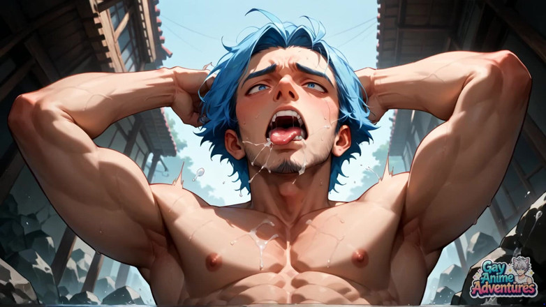 Gay Anime Adventures: Orgia muscolare dai capelli blu in una grotta nevosa! Porno...