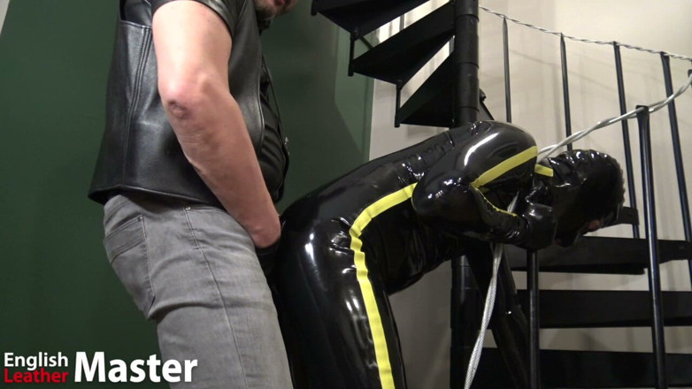 EnglishLeathermaster: Fucking Rubber Gimp on the Stairs