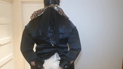 Slutty Ms B: Shiny leggings and satin blouse bondage