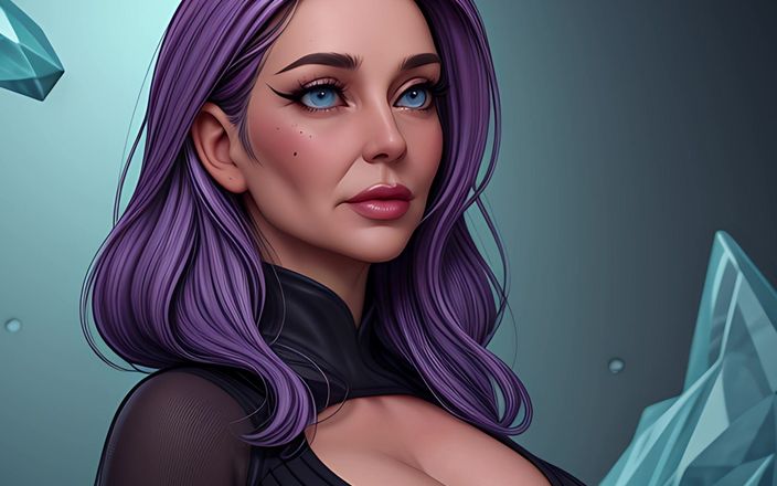AI Porn: Crystal Frost Queens - 冰冻洞穴中的丰满紫色头发女神