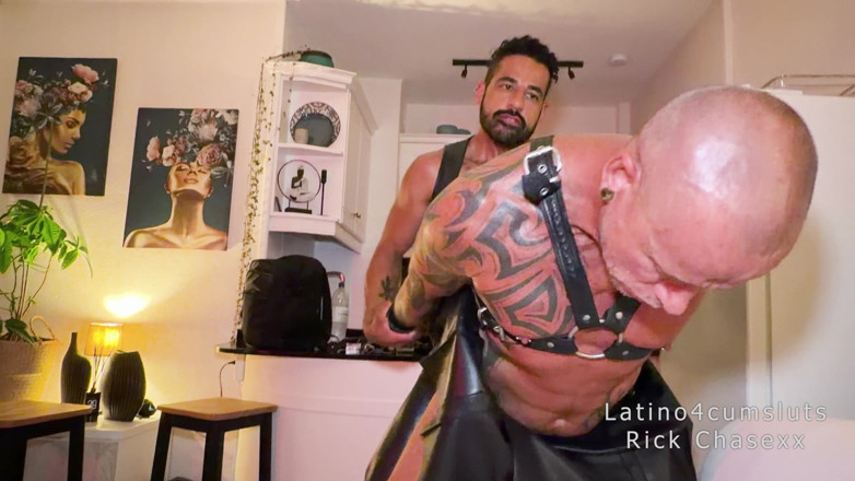 Latino4cumsluts: Leather Harness, Chaps, Throat &amp; Breed - Ft. Rick Chasexx