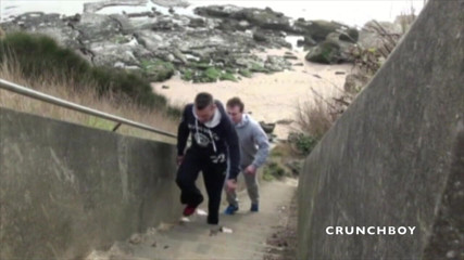 Crunch Boy: Twink fucked by straight curious in exhib outdoor beach
