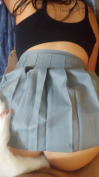 Schoolgirl Fucking Her with a Foxtail in the Ass
