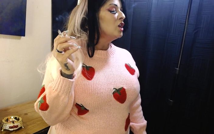 Abby Anna: Sweater rajut merah muda yang lembut merokok
