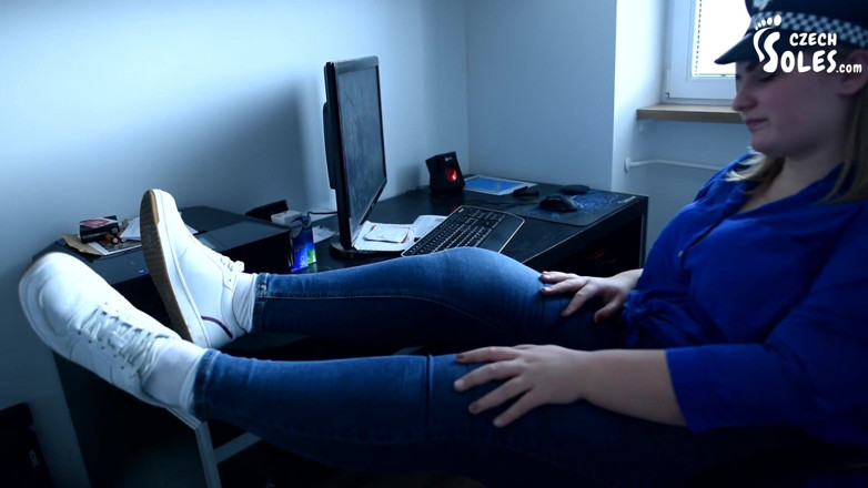 Czech Soles - foot fetish content: Lazy BBW police woman's smelly socks and feet