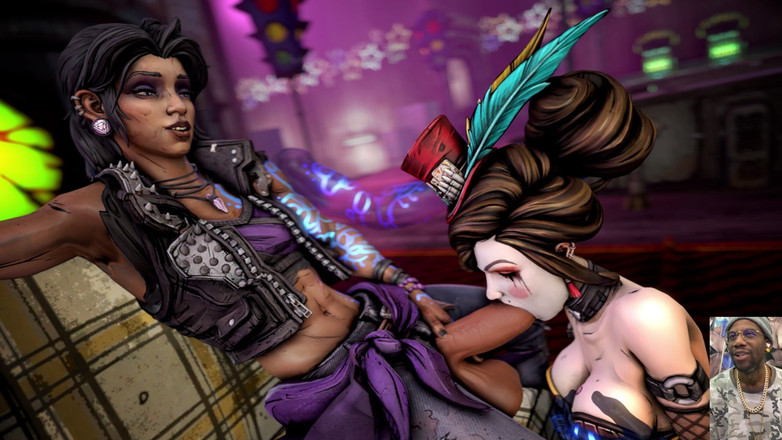 L6RD7BLU3 FUTA: Due troie strozzanti che leccano su un grosso seno transgender...