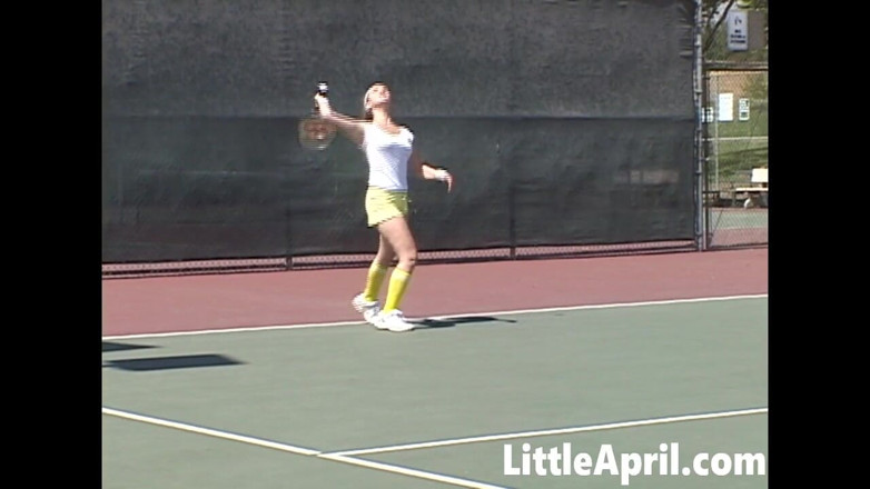Little April: Sexy Teen Girl Little April Playing Tennis