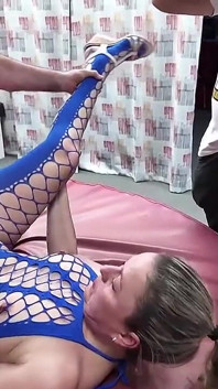 Blonde MILF Anastasia in Blue Lingerie Fucked by Big Hairy Guy