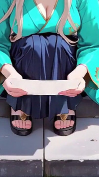 緑の着物を着た金髪!怠けたテラスリーディング、オフショルダーデザインはあまりにも罪深い!