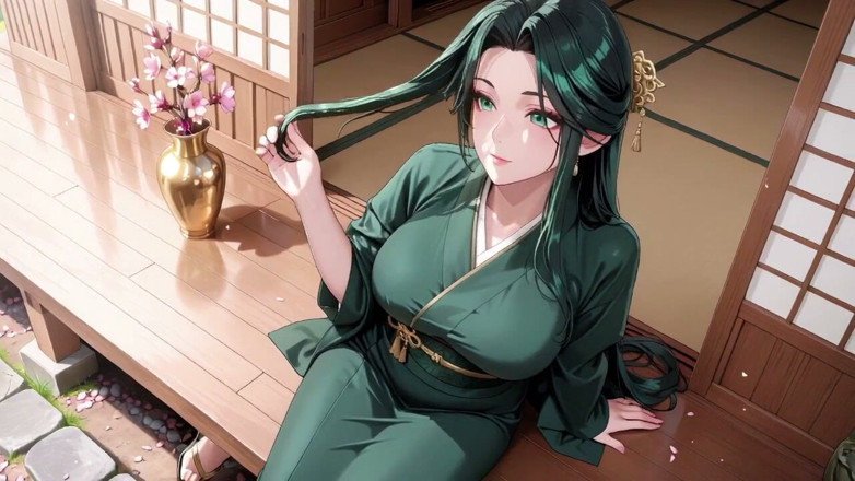 Tay Swift X: Deep Green Kimono! Private Shrine Stroll, High Slit Accidents!