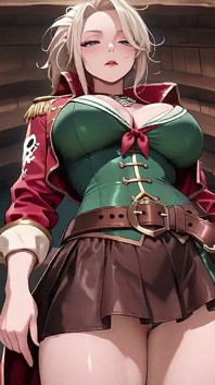 Une déesse blonde se loue dans un quartier de navire trempé de soleil, vérifie les hanches et soulève les jupes pour une chaleur pure
