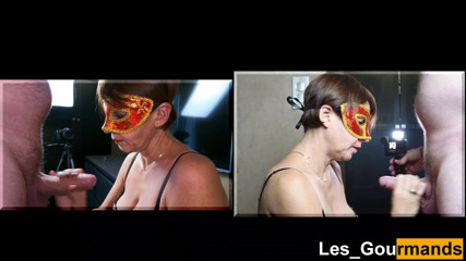 Les Gourmands: Milf enmascarada hace una mamada y se traga el semen...