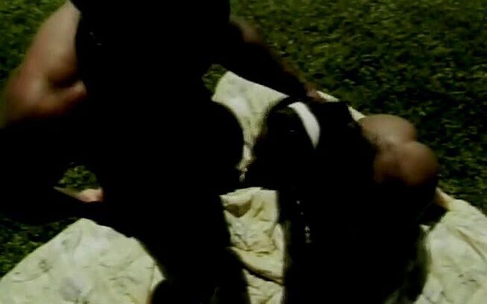 Black Jass: Busty ebony slut blows black cock and gets fucked outdoors