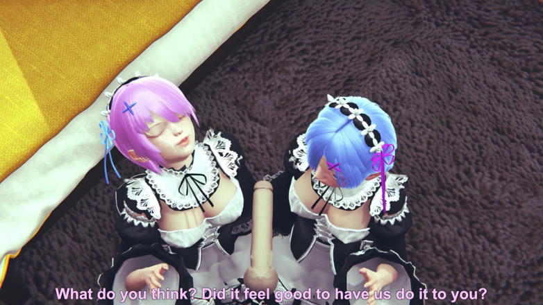 Waifu club 3D: Ram i Rem liżą razem dużego kutasa