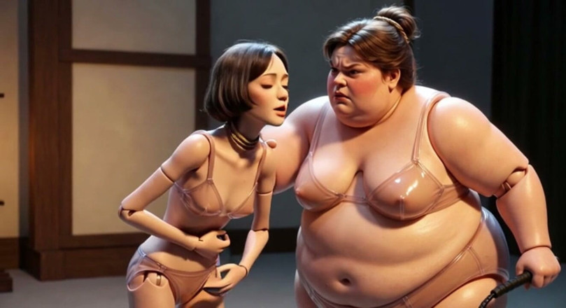 YOUR BEST FANTASY: Maîtresse Grosse Fouette Esclave Maigre Liée - Corps Contraste Humiliation
