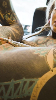 Roadtrip Tattooed Girl Fucks a Girl Anal with a Big Toys in Vintage Talbot Express