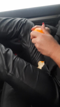 Peeling Orange Long Nail Leather Pants