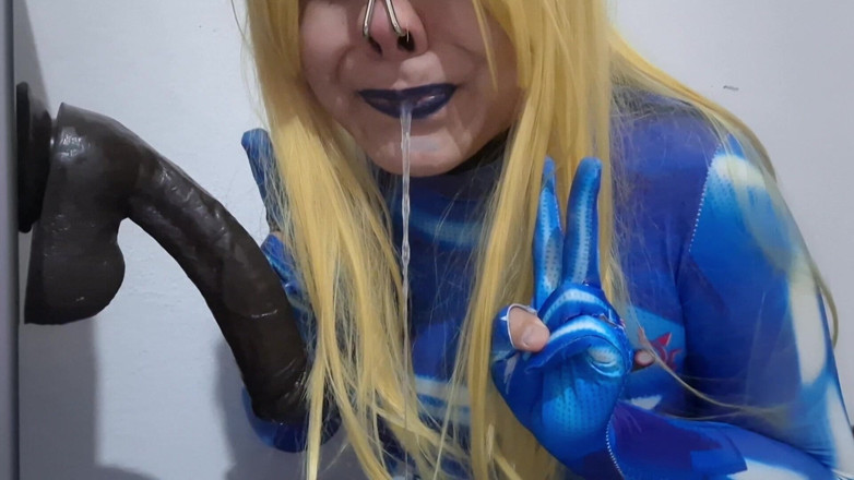 fermerino: Cute Samus Femboy with BDSM Nosehook Giving a Sloppy Blowjob...