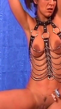 Chained Mature MILF Teased with Clothespins and Dildo