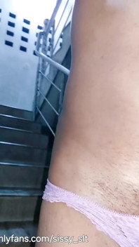 Ladyboy Strip and Piss Outdoor in Chastity Cage and Plug
