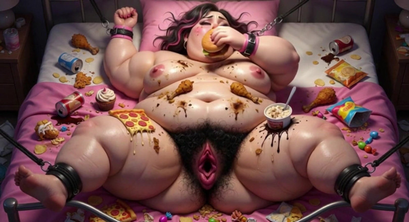 YOUR BEST FANTASY: Fettleibige bBW in bondage von essen umgeben - Betteln um riesigen...