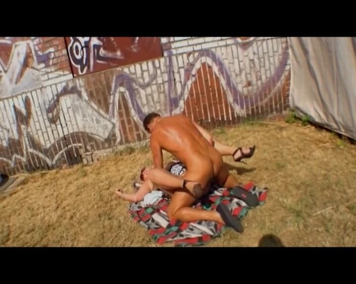German Homemade: Fat German Blonde Whore Fucked by Several Dudes Outdoors