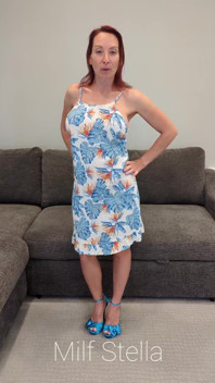 Tropical Dress with Blue Heels