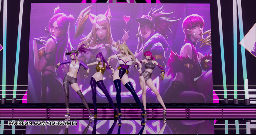 3D-Hentai Games: Ziua fetelor - Ceva de striptease Ahri, Akali, Evelynn, Kaisa, dans...