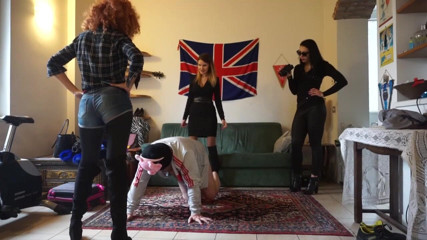 Lady Mesmeratrix Official: Masked slave gets punished from three femdom chicks